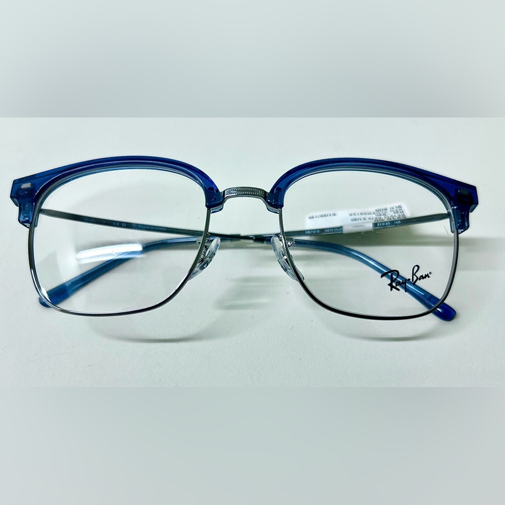Unisex Ray Ban New Clubmaster RB 7216 Eyeglass Frames Translucent Blue Rare NWT
